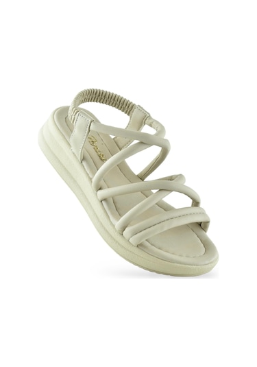 654 Ortopedik Taban Günlük Kadın Sandalet Hafif Sandalet Sahil Havuz Bej