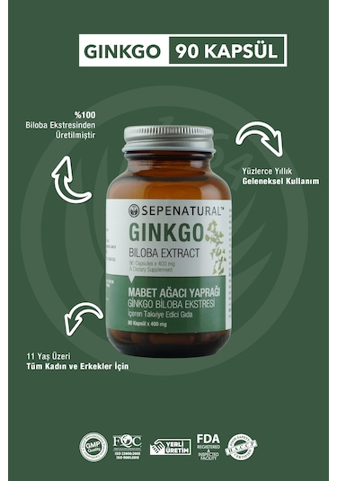 Sepe Natural Ginkgo Biloba Mabet Ağacı Eki Full Potency 90 Kapsül x 400 MG