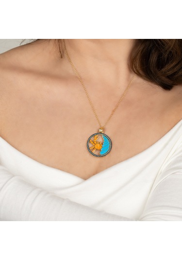 Kayra Mücevher Mineli Yengeç Burcu Altın Kaplama Kolye