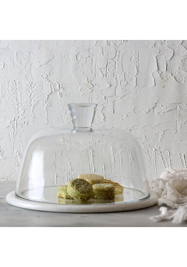 Akayev Mermer 25 CM Beyaz Cam Fanus