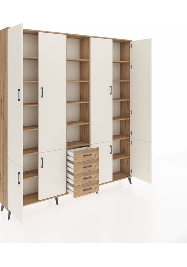 Arges Dolap 17 Raflı 4 Çekmeceli 8 Kapaklı 220x30x243 Çam-aytaşı/çam Aytası/atlas Çam
