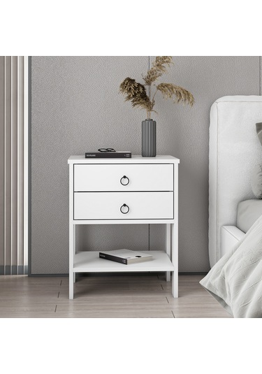 Dekorosso Zen Modern 2 Çekmeceli Komodin Beyaz