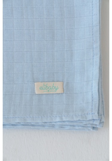 Organik Pamuk Çift Katlı Müslin Örtü Bebe Mavi 75x85 CM Bebe Mavi