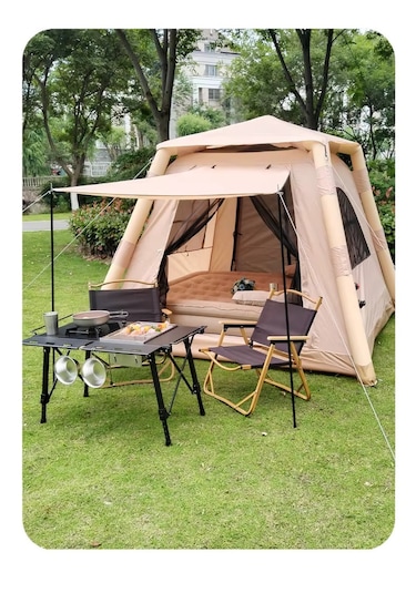 Su Geçirmez Şişme Kamp Çadırı 6 Kişilik Aile Çadırı 230x230x170cm Bej