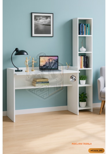 Tamamı Mdf Boy Kitaplıklı 6 Raflı Modern Çalışma Odası Seti