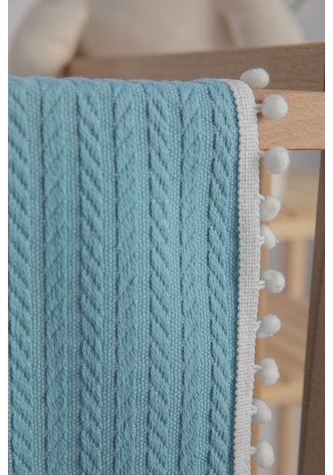 %100 Pamuk Cherry Bebek Battaniyesi Pamuklu Pike 100x120 - Turkuaz