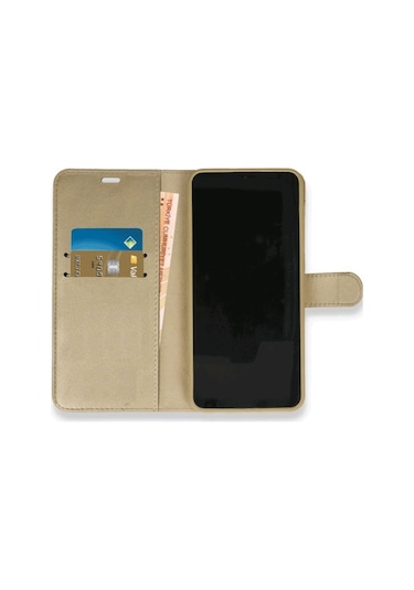 Xiaomi Redmi Note 8 Cüzdanlı Kapaklı Kılıf Kartlıklı Standlı Kopçalı Gold