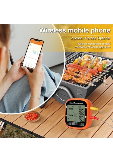 Tenfowee Bluetooth Bağlantılı Akıllı Et Termometresi, Anlık Okuma Ve Alarmlı, Kamp Ve Barbekü İçin Çok Renkli