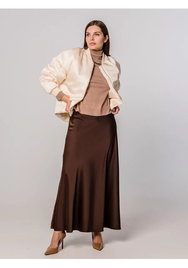 Foxı18 Satenden Maksi Etek 167690524 Kahverengi