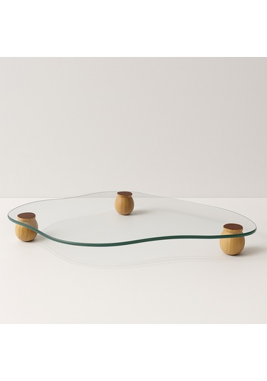 Cam Bulut Tepsi Organizer Ahşap Top Ayaklı Şeffaf