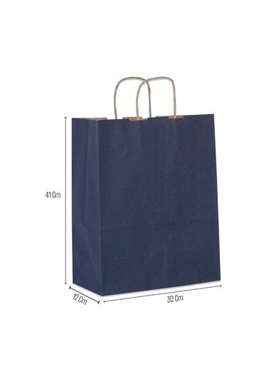 Kraft Saplı Kağıt Çanta 25 Adet 32 x 41 x 12 CM Lacivert