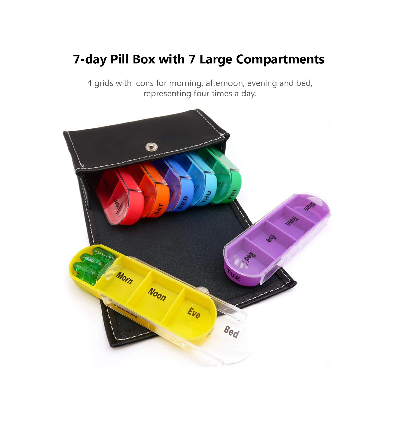 Neevoyu 7 Günlük Plastik İlaç Kutusu, 28 Bölmeli Cüzdan Tipi, Gündüz Ve Gece İlaç Saklama Kutusu Çok Renkli
