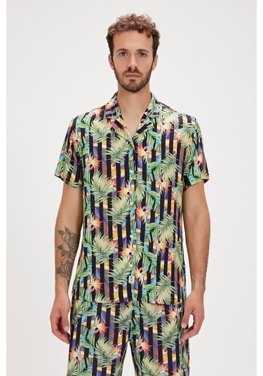 Bad Bear Bloom Erkek Siyah Klasik Yaka Gömlek 240130005-NGT Siyah