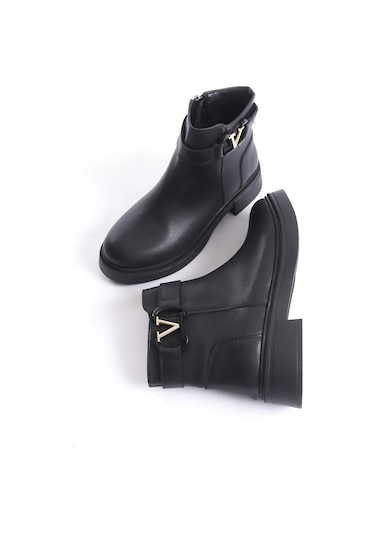 D802 Kadın Yanı Tokalı Ortopedik Soğuk Geçirmez Bot Siyah-Cilt