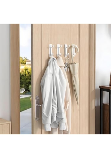 Mufunye 4 Adet Delmezsiz Güçlü Çelik Kanca: Otomatik Yapışkan, Yüksek-düşük Konfigürasyonlu, Havlu Ve Giysi Asıcı Beyaz