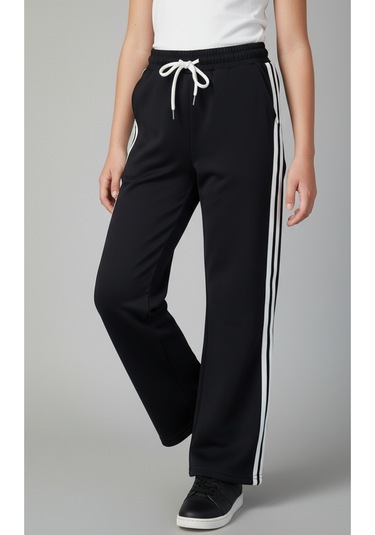 Yanları Çift Şeritli Kız Çocuk Eşofman Altı SiYAH