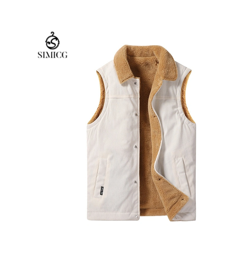 Sonbahar Ve Kış Polar Yelek, Düz Renk Erkek Yeleği, Dik Yaka Yelek Beyaz