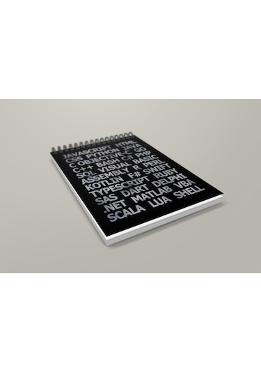 Notebook for Developers - Programming Languages - Siyah - Kısmi Lak'lı Yumuşak Kapak - 50 Yaprak - Kareli - Spiralli Bloknot