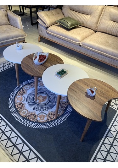 Orta Sehpa 4Lü Zigon Rüzgar Gülü Ceviz Krem