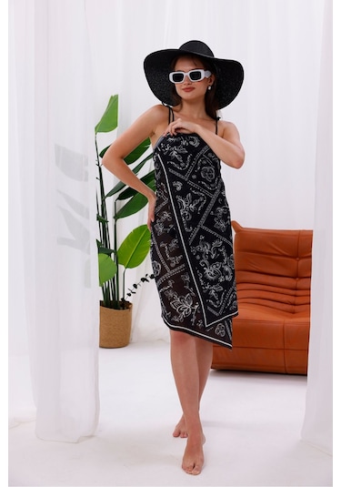 Tarzını Seç İç Gösterir Transparan Pareo - Bandana Çiçeği Model 150x95 Cm Çok Renkli