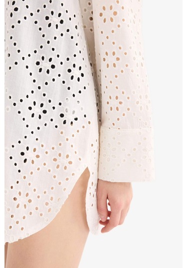 Defacto Regular Fit Pamuklu Brode Plaj Gömleği-fall İn Love C0506ax25smwt16 Beyaz