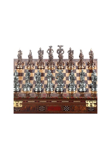 Orta Boy Metal İspanyol Satranç Takımı Antik Ve El Yapımı Masif A
