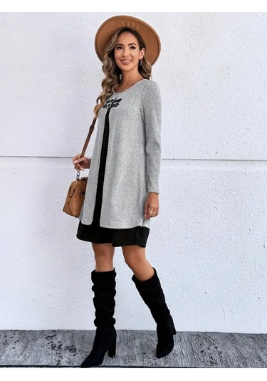 Ge Ticaret Kadın Uzun Kollu Önü Tokalı Şardonlu Kaşkorse Iç Kısmı Viskon Midi Elbise Ikili Takım Siyah