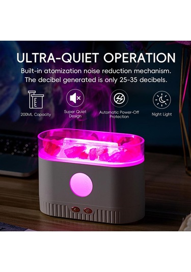 Aromaterapi Esansiyel Yağ Difüzörü, 7 Renk Işığı İle 3 Arada Himalaya Tuz Lambası Difüzörü, Ev Yatak Odası Yoga İçin 200ml Ultrasonik Serin Sis Nemlendirici, Himalaya Pembe Tuz Tedavisi Gri