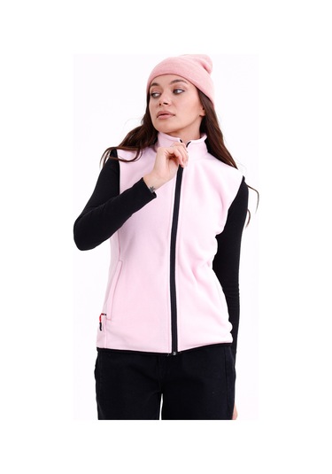 Monox Kadın Slim Fit Tam Fermuarlı Polar Yelek Pembe