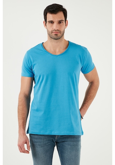 Buratti Pamuklu Slim Fit V Yaka Basic Erkek T Shirt 5412001 Indigo