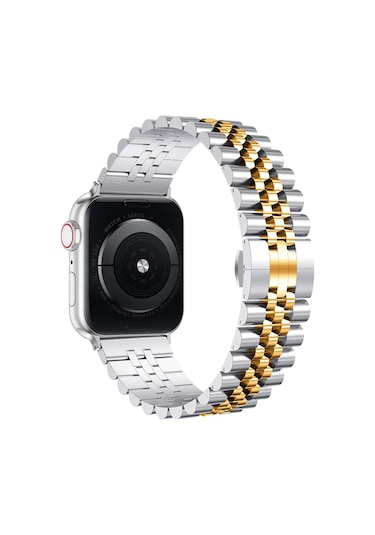 Forzacase Apple Watch Se / Se 2 40mm İle Uyumlu Rolex Tasarım Metal Kordon Kayış - Fc879 Gümüş - Gold
