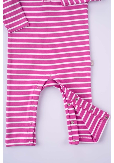 Boumini Bebek Uzun Kollu Çıtçıtlı Tulum Çizgili Fuşya-fuşya Fuşya