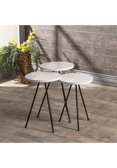 Zigon Sehpa 3'Lü Siyah Metal Ayak 5 Renk Seçeneği