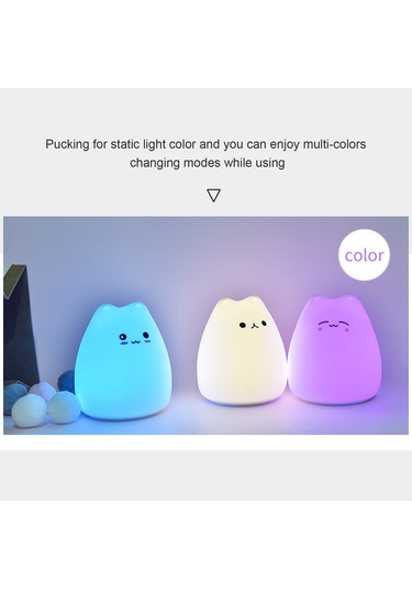 Neevoyu Kedi Desenli Led Renk Değiştirilebilir Minyatür Gece Lambası - 3 Aaa Pil İle Çalışır, Sabit/renkli Mod, Silikon Materyal, Oda Dekorasyonu Diğer