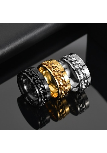 Fastbuy 2 Adet Roma Rakamları Döndürülebilir Zincir Titanyum Yüzük, Çelik Rengi 8 Renkli Stile Çok Renkli