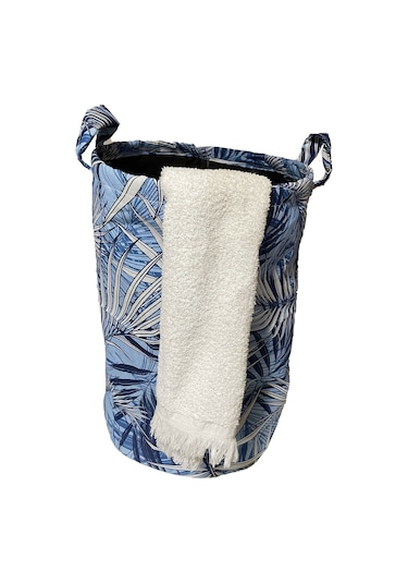 Vip Çamaşır Sepeti Çift Kat Kumaşlı Katlanabilir Sepet-Mavi Yapra Diğer
