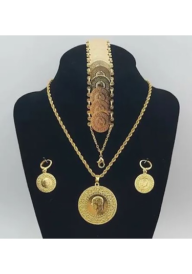 Altın Kaplama Ceyrek Liralı Tam Liralı Kolye Küpe  Bileklik Altın