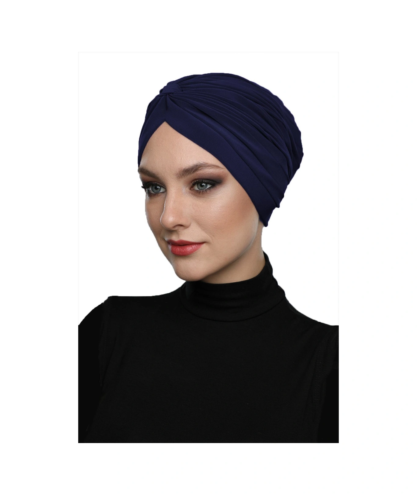 Çapraz Bantlı Lacivert Hazır Türban Tesettür Havuz Bonesi Lacivert