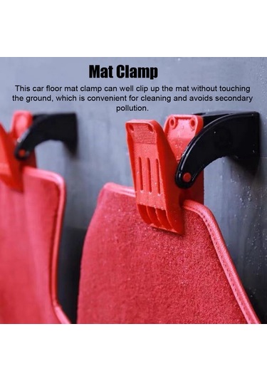 Symbee Araç Paspasları Temizleme Kancaları - Oto Yıkama Salonu Kullanıma Özel Duvar Takılı Sabitleyici Kırmızı, 4 Adet Set