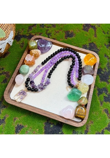 Willowhaven 2 Adet Doğal Ametist Kolye Hayat Ağacı Çift Katman Mor Siyah Günlük Takı