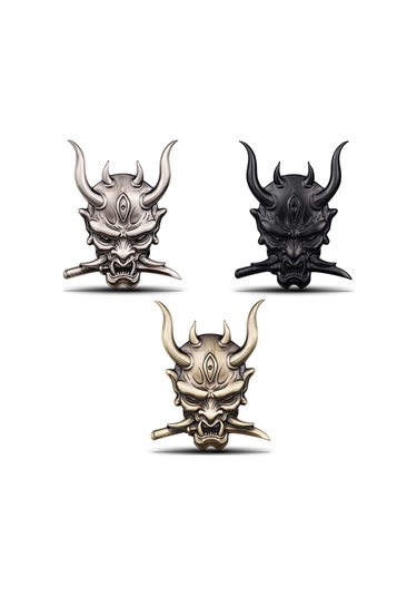 Stil - 7-3d Araba Sticker Premium Savaşçı Metal Araba Yan Çamurluk Arka Bagaj Kafatası Amblem Rozet  Herhangi Bir Araç