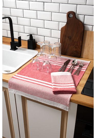 45x65 2'li Kurulama Bezi, %100 Pamuk Yüksek Su Emici Kırmızı