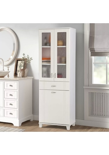 Banyo Ve Mutfak Dolabı Çamaşır Sepetli Pleksi Camlı Beyaz