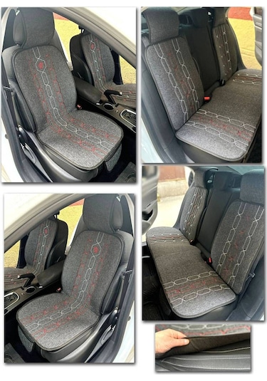 Araba Terletmez Ergonomik Koltuk Minderi 5 Parça - 5 Koltuk Tam Set Kırmızı-beyaz Dikişli