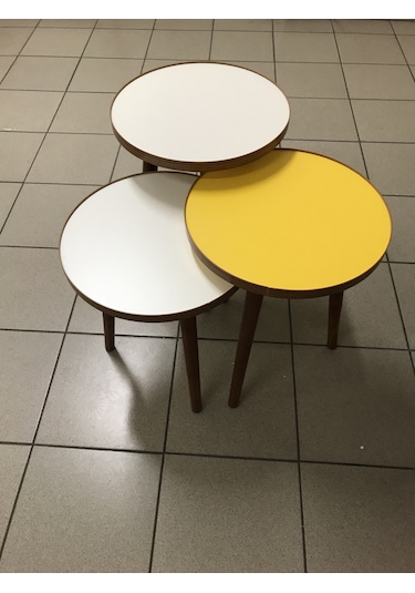 3.lü Zigon Sehpa SARI- EKRU (KREM) 18mm 1.sınıf Mdf Lam Tabla