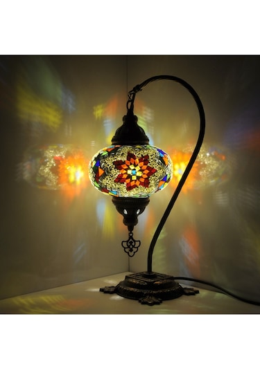 Mozaik Lamba Renkli Desenli Abajur Yatak Odası Başucu Lambası Çok Renkli