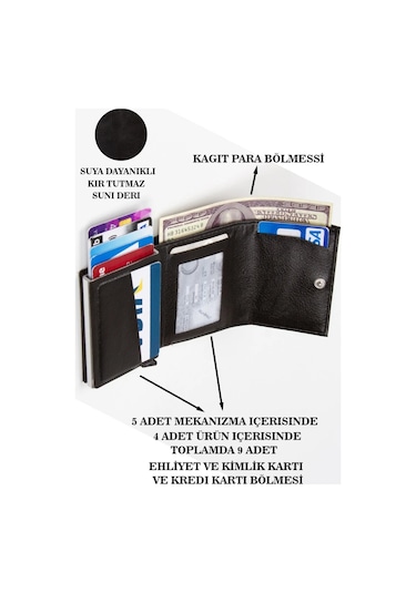Tuldar Erkek Rfıd Otomatik Çekim Koruyucu Mekanizmalı Kağıt Para Bölmeli Hediyelik Kartlık Cüzdan Tul601 - Koyu Kahverengi