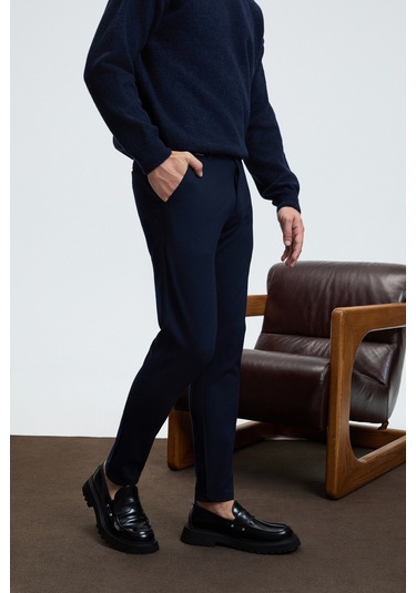 CRUDO Erkek Yanları Ve Arkası Cepli Fermuarlı Regular Fit Dokuma Lacivert Pantolon