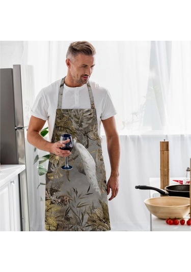 Tavuskuşu Tasarımlı Mutfak Önlüğü Keten Kumaş, Uluslararası Yıkama Ve Solmama Sertifikası Çok Renkli