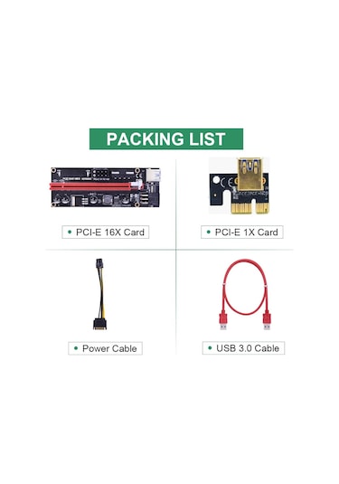 Pcı-E 1X To 16X Usb 3.0 Riser 009S Kart 4842P Uzatma Btc Express